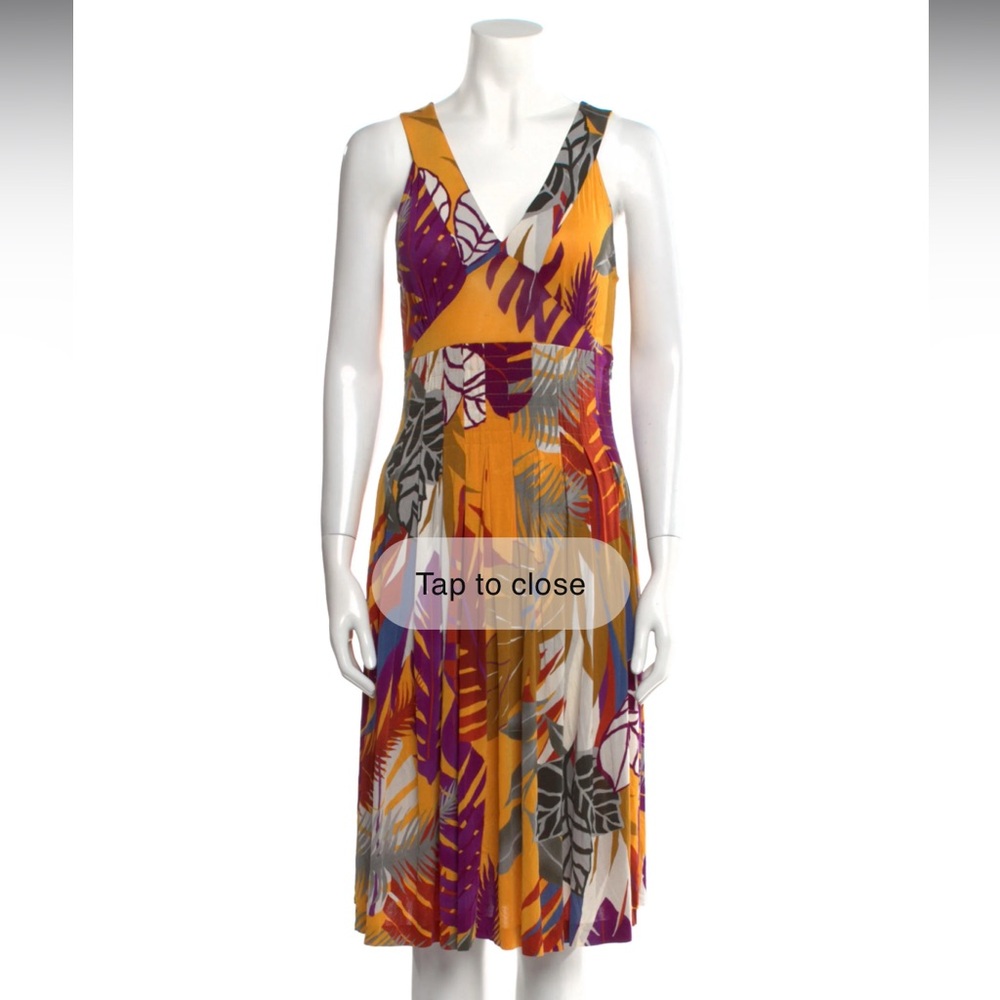 Etro A-Line Sleeveless Knee-length V-neck yellow printed patterned dress sz 40